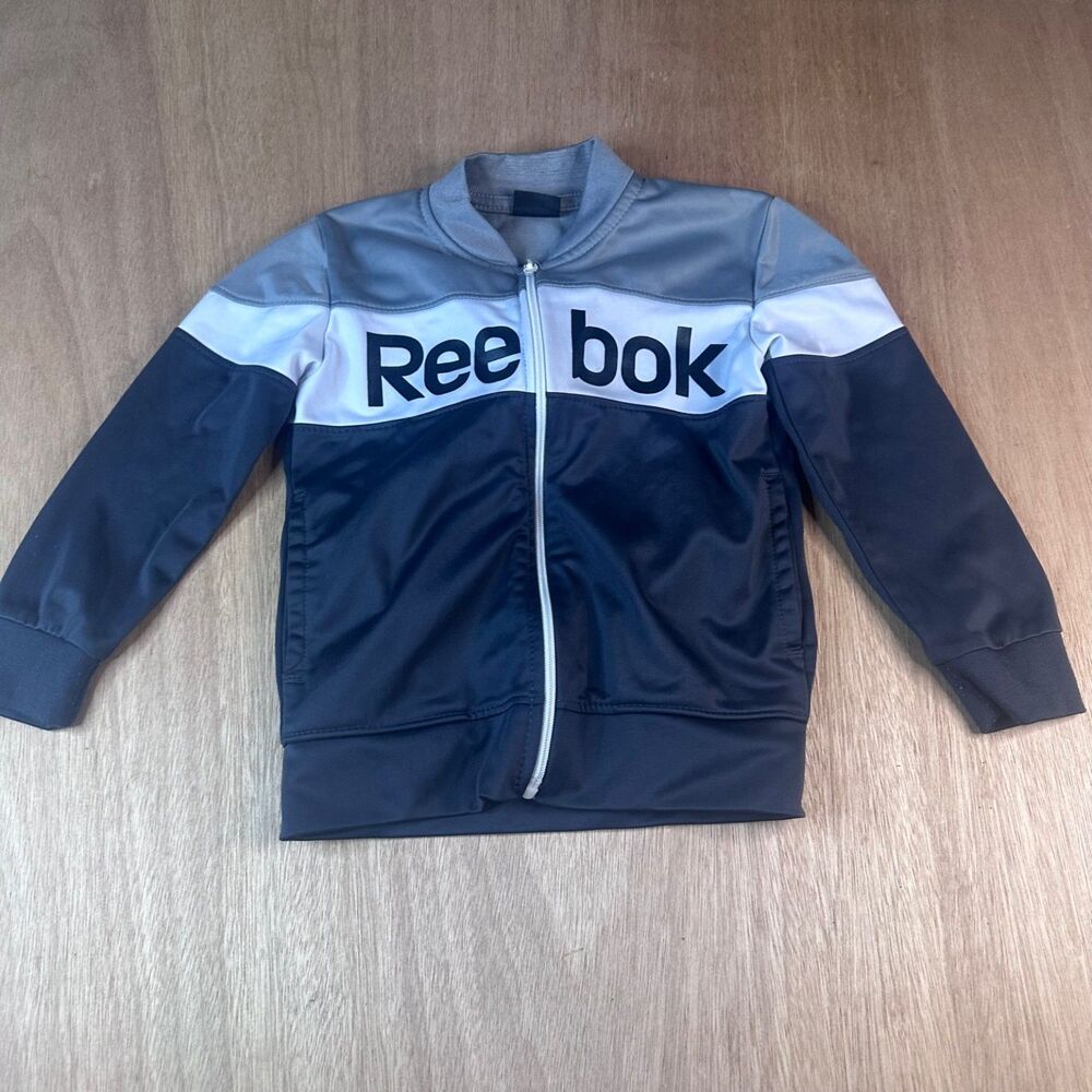Reebok Kids Track Jacket Size 5 Gray Black Full Zip Athletic Logo